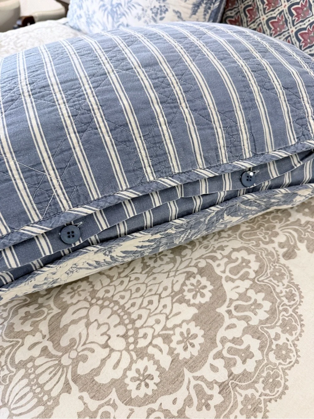 Martha Stewart Blue Toile Stripe Shams Pair